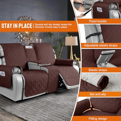 VANSOFY Loveseat Recliner Cover with Console 100% Waterproof Sofa Slipcovers Non-Slip Reclining Couch Cover Split Sofa Covers Furniture Protector for Pets, Dogs(Coffee) - color: Coffee