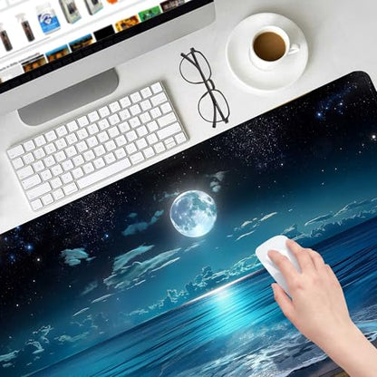 Moon Illuminating The Clear Blue Ocean Design Large Mouse pad,Large Extended Gaming Mouse Pad with Stitched Edges,Non-Slip Natural Rubber Base,Waterproof Computer Mouse Pad Keyboard Mat - color: D4