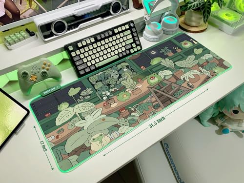 JMIYAV Little Frog RGB Green Gaming Mouse Pad 31.5x12 Inch PC XL Large Glowing Led Light Up Desk Pad Non-Slip Rubber Base Computer Cute Mousepad Mat Desk Accessories Gaming Setup 31.5x12 Inch - color: G-little Frog