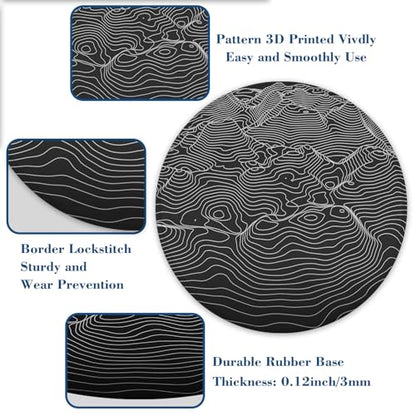 3D Contour Topographic Map Mouse Pad Round Mouse Mat, Non-Slip Rubber Base Mousepad with Stitched Edge for Wireless Computer Laptop Office Desk Accessories 8 x 8 Inches - color: 3D Contour Topographic Map