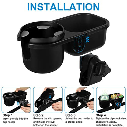 Accmor Stroller Cup Holder with Tray, Universal Cup Holder Tray for Uppababy Nuna Doona Strollers, Bottle Drinks Holder for Stroller, Wheelchair, Walker - style: Tray-2 in-1-Black