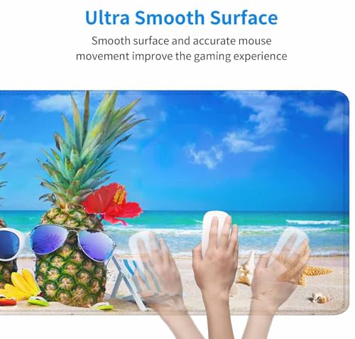 Gaming Mouse Pad, Large Mouse Pads for Desk, Non-Slip Rubber Base Mousepad, Keyboard Mouse Mat, Desk Pad with Stitched Edges, 31.5x11.8 inch Beach Pineapple - color: Beach Pineapple, size: 31.5L x 11.8W inches