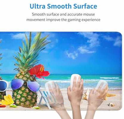 Gaming Mouse Pad, Large Mouse Pads for Desk, Non-Slip Rubber Base Mousepad, Keyboard Mouse Mat, Desk Pad with Stitched Edges, 31.5x11.8 inch Beach Pineapple - color: Beach Pineapple, size: 31.5L x 11.8W inches