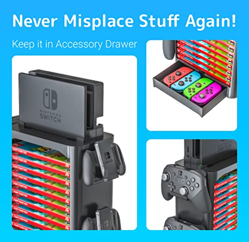 Skywin NS Compatible Nintendo Switch Games Holder, Nintendo Switch Stand, Game Disk Rack, Controller Organizer, Switch Holder Stand for Gamers, Nintendo Switch Accessories (Black) - color: Black