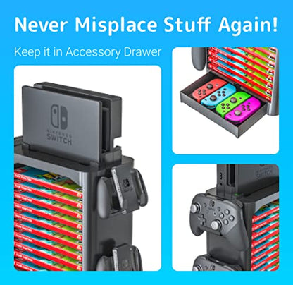 Skywin NS Compatible Nintendo Switch Games Holder, Nintendo Switch Stand, Game Disk Rack, Controller Organizer, Switch Holder Stand for Gamers, Nintendo Switch Accessories (Black) - color: Black