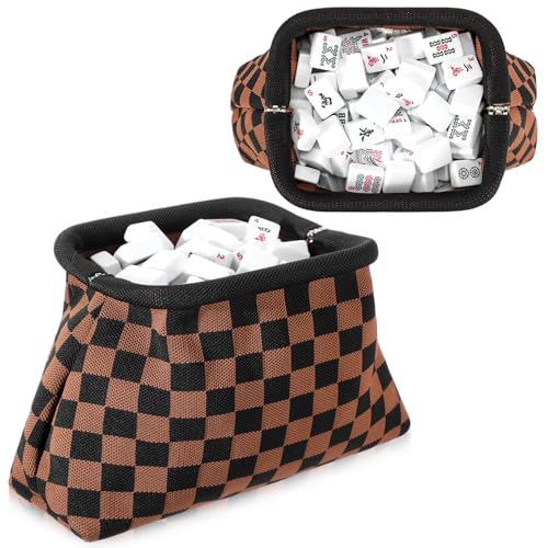 Mahjong Tile Bag Mahjong Empty Bag Crochet Purses Mah Jong Accessories and Gift for Women Game Lover Summer Vacation Supplies (Black Plaid,Black Plaid) - color: Black Plaid, style: Black Plaid