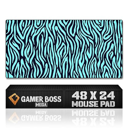 Gamer Boss - Gaming Mouse Pad - 48 x 24 Inches - 4mm Thick with Stitched Edges, Non-Slip Rubber Base, Premium Cloth Mousepad, Desk Mat for Laptop, Keyboard, Computer & PC (Mega, Blue Zebra) - color: Blue Zebra, size: 48" x 24"