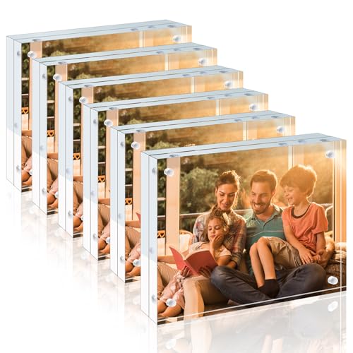 Egofine 3.5x5 Acrylic Frame 6 Pack, 20mm Thicker Frameless Clear Picture Frame, Double Sided Magnetic Picture Frame, Free Standing Desktop Display - color: 6, size: 3.5x5