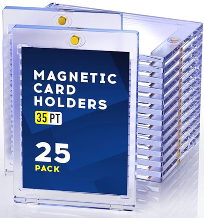 Basthalan 25ct Magnetic Card Holder, 35pt One Touch Card Holder, U-V Protectors Hard Plastic for Trading Cards, Magnet Case, Sports, Game, Football, Baseball Cards Holders - size: 25 PACK