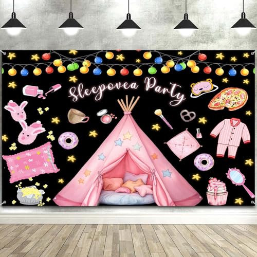 8x6ft Sleepover Party Backdrop for Girls, Pink Pajama Pillows Background Spa Makeup Party Decorations Backdrop Banner Photo Booth Props - color: Pink, size: 8X6FT