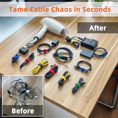 90 PCS Reusable Cable Ties with Hook and Loop, Multi-purpose Adjustable 8 Inch Cable Management Wire Ties Cable Straps for Organizing Home, Office and Data Centers (Multicolored) - color: Color 90pcs