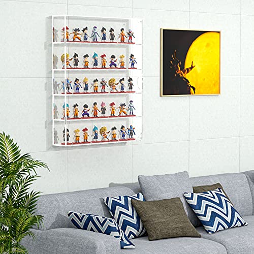 AITEE Acrylic Display Case, Display Cabinet for Mini Funko Pop Figures, Dust-Proof Clear Wall Mounted or Desktop 5 Layer Storage Mini Toys/Rock Stone, Each Compartment: 15 7/10”L x 3 2/5”W x3 4/5”H - size: 5-Layer