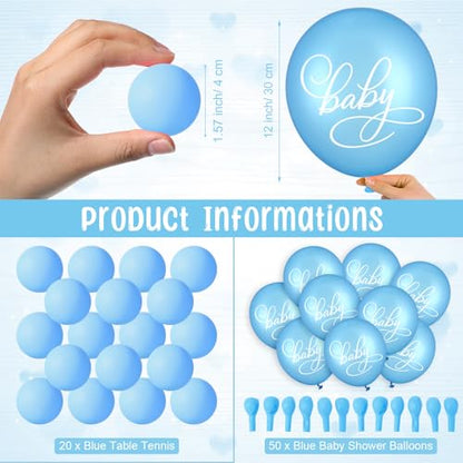 Tatuo 71 Tinkle in The Pot Baby Shower Game Sign Wooden Baby Shower Gender Reveal Party Favors 20 Table Tennis Balls 50 Balloon Latex Balloon(Leaves,Blue) - color: Blue, style: Leaves