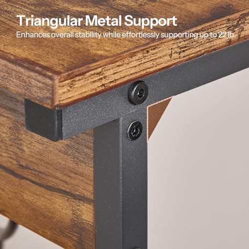 HOOBRO C-Shaped End Table with Charging Station, Adjustable Height Sofa Tray Side Table, Slide Under Couch Arm Table, Small C Side Table for Small Space in Living Room, Bedroom, Rustic Brown BF71USF01 - color: Rustic Brown + Black