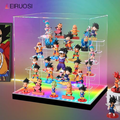 Acrylic Display Case with RGBW LED Light, 6 Tier Clear Display Box, Dustproof Display Cabinet Shelf for Action Figures and Collectibles, Mini Toys, Assembly Showcase (15.35x11.81x14.96in) - size: 6 Tier 15.35x11.81x14.96in