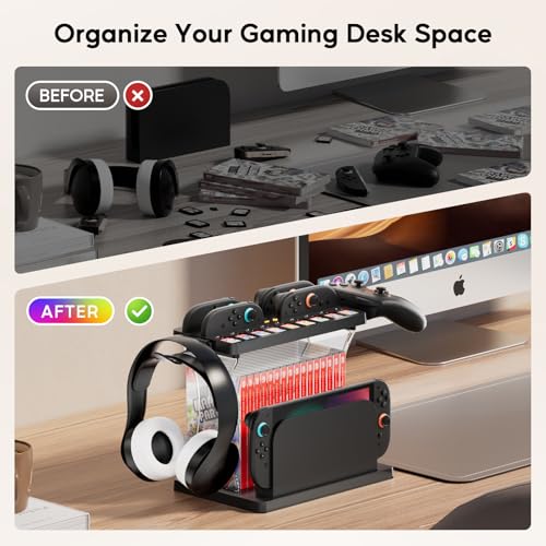 Switch 2 Multifunctional Organizer Station with Joycon 2 Charging Dock | Switch 2 Storage Stand with RGB Light,Pro Controller / Headset Holder,Switch 2 Console Dock with 16 Games Discs