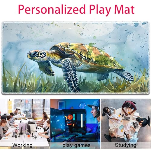 MTG Playmat, Smooth Surface Game Play Pad MTG TCG 24 x 14 inch with Storage Bag, Non-Slip Mouse Pad Card Fighting Game, Waterpainted Turtle - color: Waterpainted Turtle