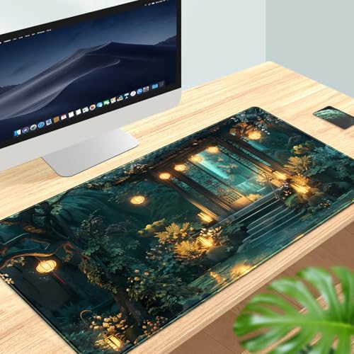 Lofi Desk Mat Japanese Large Mouse Pad Extended Gaming Mousepad XXL Computer Laptop Keyboard Pad Big Mouse Mat Green Aesthetic Desk Pad Office Decor 31.5x15.7 in - color: Green Aesthetic