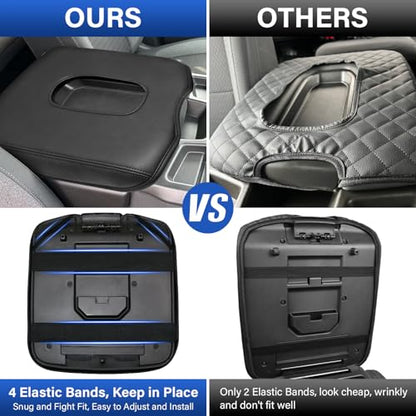 Center Console Armrest Cover for 2019+ Chevy Silverado/GMC Sierra Jump Seat | 2026 Silverado Armrest Lid Anti-Scratch Protector Cover, Split-Bench Seat ONLY, Soft Leather Arm Rest Cushion Pad + 1 Brush - color: For 2019+ Silverado/Sierra-Jump Seat