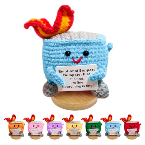 Emotional Support Dumpster Fire - Positive Crochet Birthday Gifts for Women Men, Handmade Knitted Retirement Farewell Going Away Gifts for Friend Coworkers Chaos Coordinator Office Administrative Boss - color: Blue