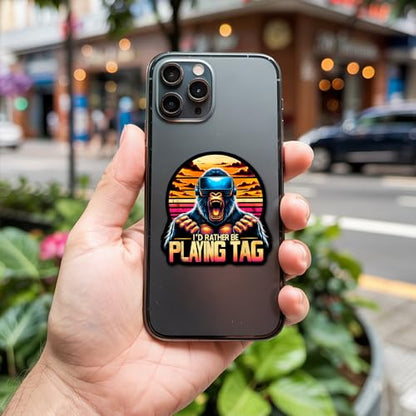 (Set of 5) I'd Rather Be Playing Tag Gorilla Sticker, Wanna Play Mini Games, VR Player Virtual Reality User Hazard Gamer, Come at Me Bro Waterproof Stickers 3 Inches