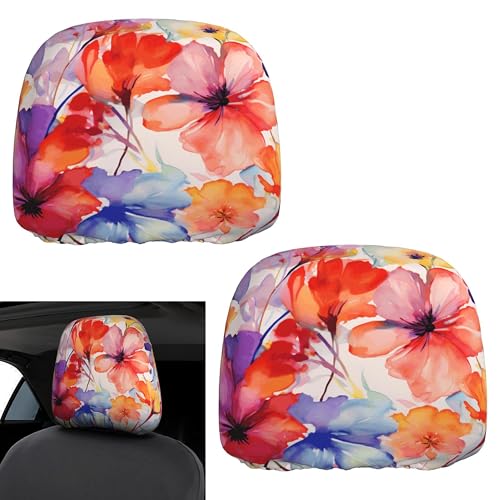 2PCS Headrest Covers for Cars Pink Flowers Print Detachable Head Rest Cover for Women - color: Beautiful Flowers Pink