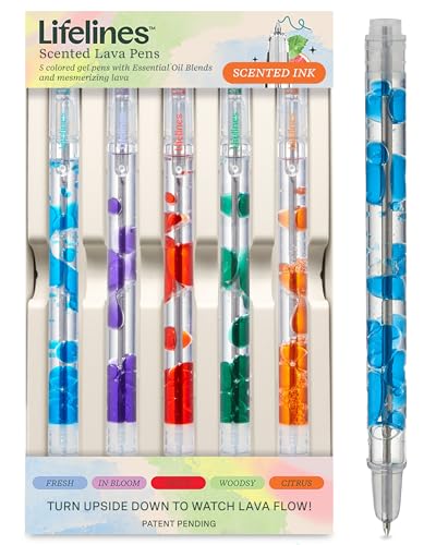 Lifelines Scented Lava Gel Pen Set, 5-Pack (Multi-Color) - 0.5mm Colored Gel Pens Infused with Scented Essential Oil Blends & Mesmerizing Lava - School Supplies for College Kids & Adults - color: Multicolor - 5 Pack