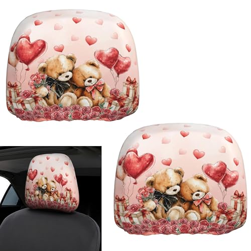 2PCS Universal Car Headrest Cover Love Bear Fabric Head Rest Covering for Truck Auto Red - color: Bear Couple