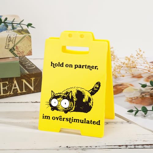 Funny Overstimulated Cat Desk Sign - Cute Office Decor for Coworkers, Novelty Gag Gift for Cat Lovers, ADHD Anxiety, Social Battery and Sensory Overload Sign - style: Overstimulated Cat