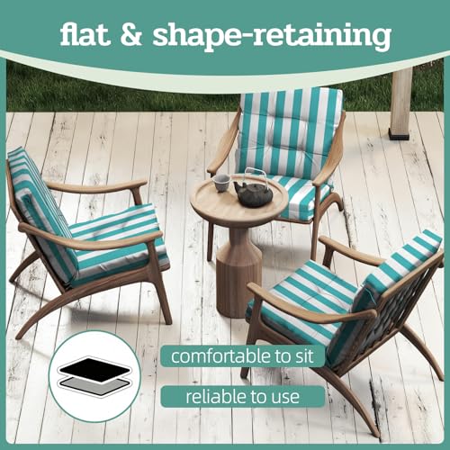 Outdoor Chair Cushions Set of 2, 42x21x4 Inch Patio Cushion for Dining/Rocking Chairs, High Back Soft Seat Pad with Ties, Fade-Resistant & Waterproof, Lake Blue White Stripes - color: Lake Blue White Stripes