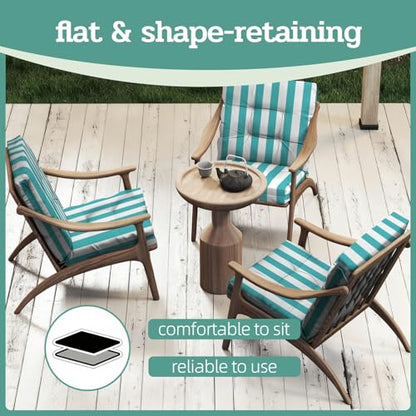Outdoor Chair Cushions Set of 2, 42x21x4 Inch Patio Cushion for Dining/Rocking Chairs, High Back Soft Seat Pad with Ties, Fade-Resistant & Waterproof, Lake Blue White Stripes - color: Lake Blue White Stripes