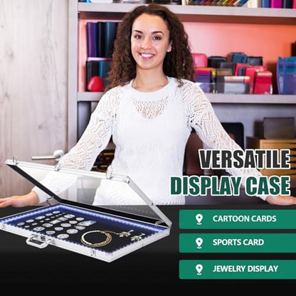 34"x22" LED Trade Show Display Case Table Top Portable Aluminum Sports Card Display Case Frame with Clear Acrylic Showcase with Locks for Jewelry Craft Collector Shows