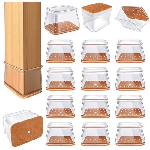 24 Pcs Chair Leg Floor Protectors for Hardwood Floors Rectangle | Silicone Covers,Felt Pads Furniture Leg Caps,Anti-Scratch Reduce Noise,XL Fit :L:1-1/8" to 1-1/2" W:3/4" to 1" - color: Clear-24pcs, size: Rectangle XL