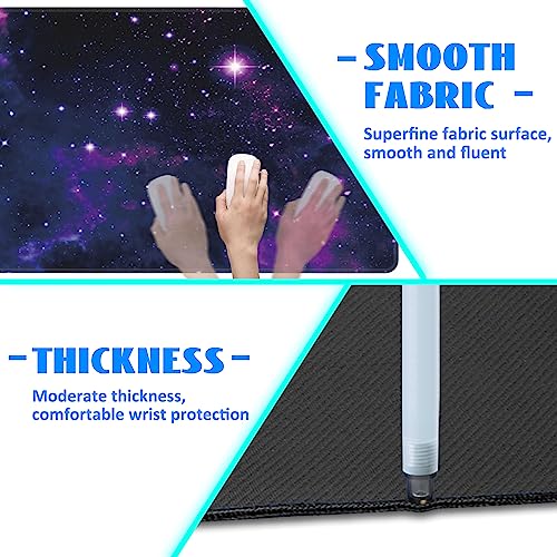 Desk Mat, Galaxy Nebula Universe Space Extended Gaming Mouse Pad Large, Big Mouse Pad with Non-Slip Base and Stitched Edge, Long Computer Keyboard Mouse Mat for Home Office - color: Galaxy Nebula Universe Space, size: 15.7" x 35.4"