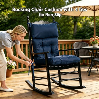 QILLOWAY Outdoor Rocking Chair Cushions Set of 2, 100% Polyester Waterproof Patio Rocking Chair Cushion, High Back Weatherproof Chair Pad for Adirondack & Outdoor Furniture, Navy Blue - color: Navy