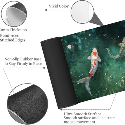 Koi Fish Extended Mouse Pad Tranquil Pond Water Lily Japanese Zen Nature Mousepad XL Large Gaming Mouse Pad Laptop Keyboard Mat Desk Pad 31.5x11.8 Inch - color: Koi Fish