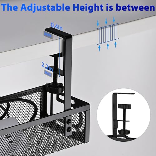 Under Desk Cable Management Tray Small – Clamp-Mounted Wire Organizer & Cord Management Under Desk Rack, No-Drill Metal Cable Organizer for Home Office (Black) - color: Black-L
