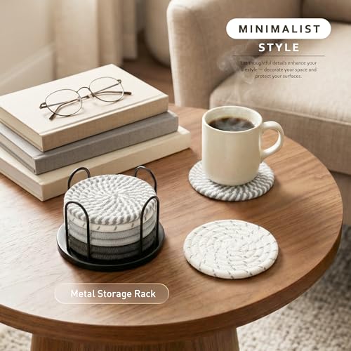 Lazebox Coasters Set of 8 for Drinks, 4 Inch Large Coasters for Coffee Table, Tabletop Protection for Hot & Cold Drinks, Versatile Coasters for Home Decor, Non-Slip & Easy to Clean, Gray - color: Gray