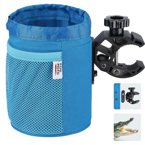 KEMIMOTO Motorcycle Cup Holder, Oxford Fabric Motorcycle Drink Holder with 0.6"-1.5" Alligator Clamp, Universal Water Bottle Cup Accessories for Bike, ATV/UTV, Scooter, Boat, Walker, Blue - color: Blue, size: 1 PC,Medium