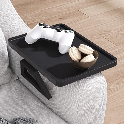Couch Arm Tray,Bamboo Folding Sofa Tray,Sofa Armrest Trays Clip-On Couch Desk for Drinks,Snacks,Phone,Remote Control（Black） - color: Black, style: 13.0" x 9.4"