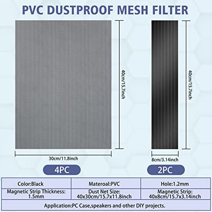 [4 Pack] DIY PC Case Dust Filter Mesh - 400x300mm Magnetic Computer Fan Filter, 1.2mm PVC Dustproof Cover for Gaming PC, Server & Power Supply - Cut-to-Fit Cooling Protection