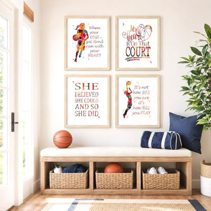 Watercolor Basketball Player Girl Athlete Illustration Art Print Set for Girl's Bedroom Motivation, Playroom Energy Boost, Locker Team Spirit, Young Hoopster Surprises, Aspiring Guard Tokens, Team Leader Honors, Coach Appreciation Gifts, Birthday Slam Dun