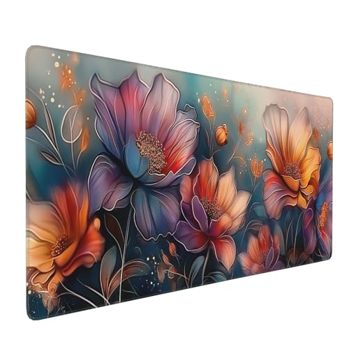 Extended Mouse Pad, Floral Design, Non-Slip Rubber Base, Rectangular Desk Mat for Gaming and Office, 35.4 x 15.7 Inches - color: Floral