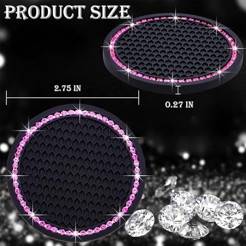 4PCS Bling Cup Holder Coaster, 2.75 Inch Auto Car Cup Holder Insert Coasters, Soft Silicone Anti-Slip Shockproof, Universal Vehicle Interior Accessories for Women Girls (Black & Pink) - color: Black & Pink, size: 4 pcs