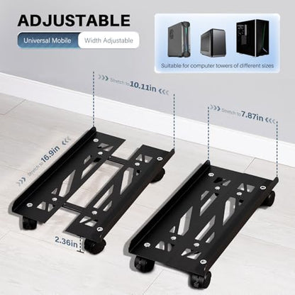 Mobile PC Stand, Adjustable Metal Computer Tower Stand, PC Floor Stand with 4 Locking Caster Wheels, PC Tower Stand, CPU Holder, PC Cart PC Riser Fits Most PC for Gaming Office Desk