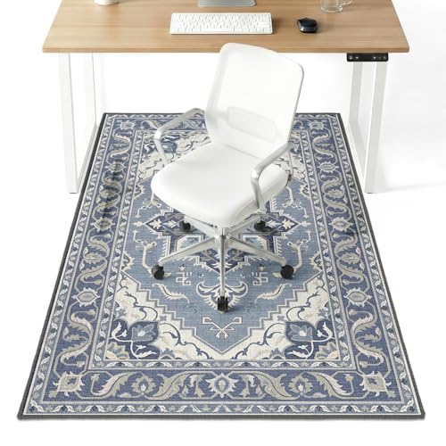 36" x 48" Office Chair Mat for Hardwood & Tile Floors, Desk Chair Mat Under Desk Floor Protector for Rolling Computer Chairs, Non-Slip Low Pile Area Rug for Home Office(Blue) - color: Blue, size: 36" x 48"