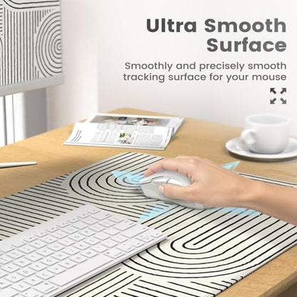 iCasso White Desk Matt for Desktop, Cute Desk Pad Mat, Large Mouse Pad, Anti-Slip Big Mousepad with Stitched Edges, Keyboard Pad for Computer(White) - color: Line-White