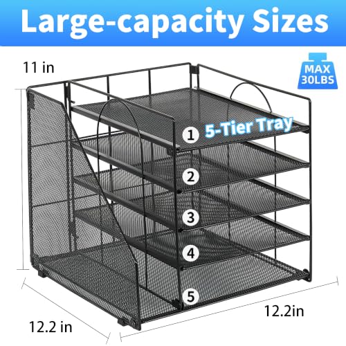 OPNICE 5-Tier Desktop File Paper Organizer, Desk Organizers and Accessories, Office Desk Accessories & Workspace Organizers for Home Office Supplies, Black - color: Black, size: 12.2" x 12.2" x 11"