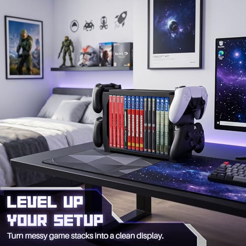 TNP Games Storage Tower (Up to 15 CD Disc) For PS5 Game Disk Rack and Controller Stand Holder For Xbox Series X/Nintendo Switch/PS4 Controller Stand Holder Can hold up to 4 controller