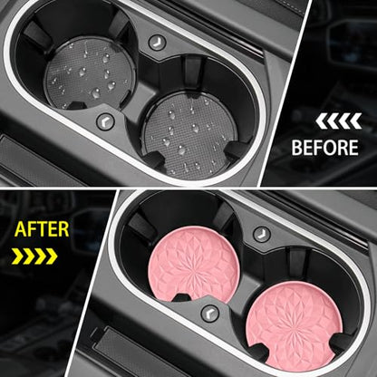 ME.FAN Car Coasters for Cup Holders [4 Pack] - 2.75In Silicone Auto Mug Mats - Universal Non-Slip Recessed Car Interior AccessoriesPink - color: 4pack-pink